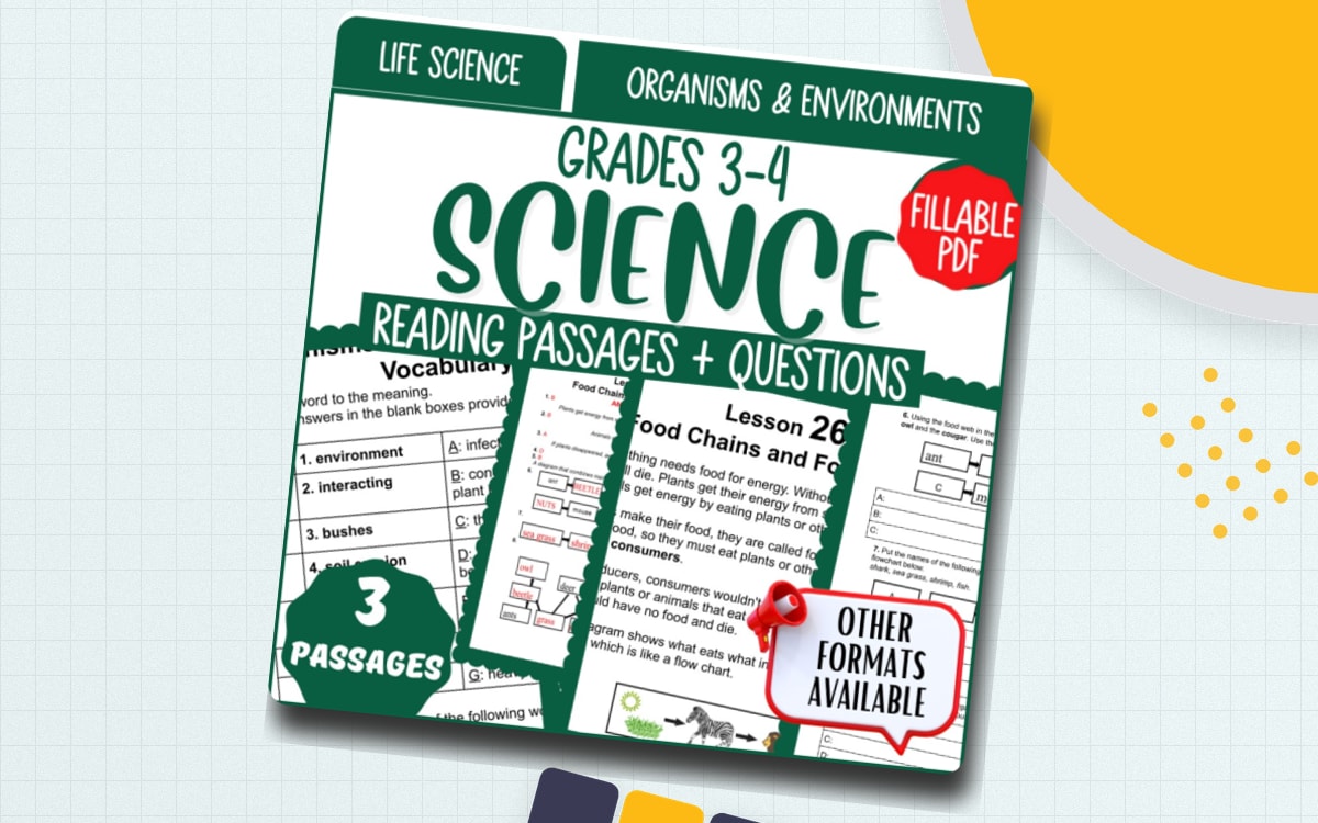 Science Reading Comprehension: Organisms and Environments Fillable PDF preview