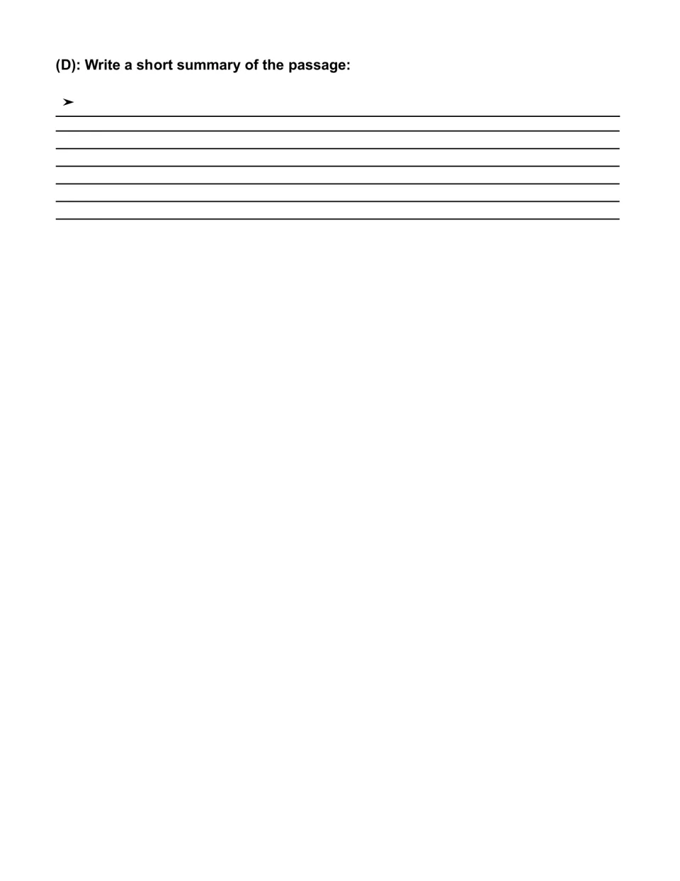 Summary writing section asking students to write a short summary of the solar system reading passage