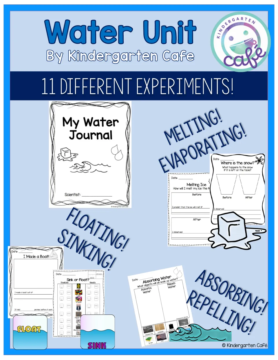 Water Unit cover by Kindergarten Cafe: 11 experiments on melting, evaporating, floating, sinking, absorbing and repelling