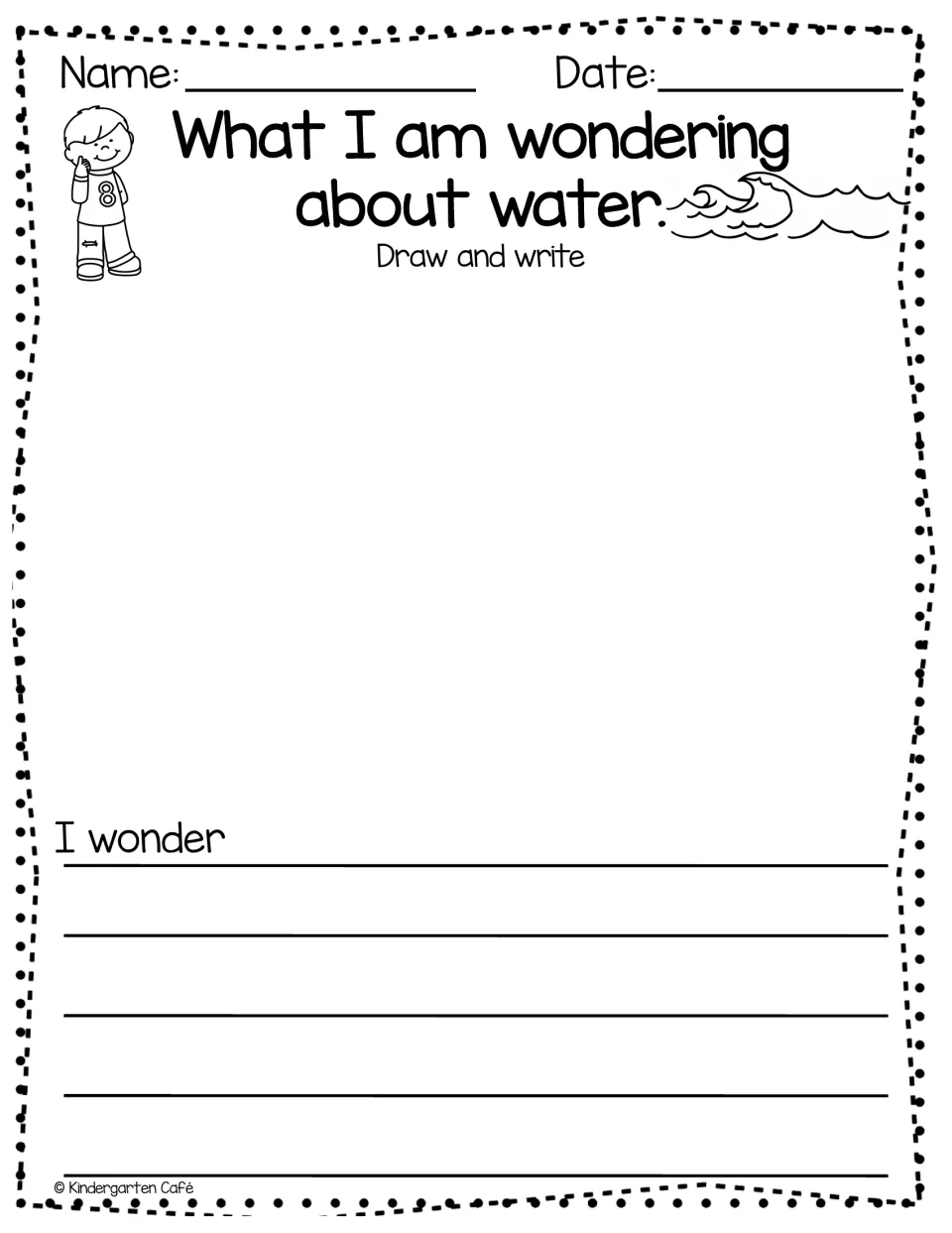 What I am wondering about water: students draw and write a question they have, using the sentence starter I wonder