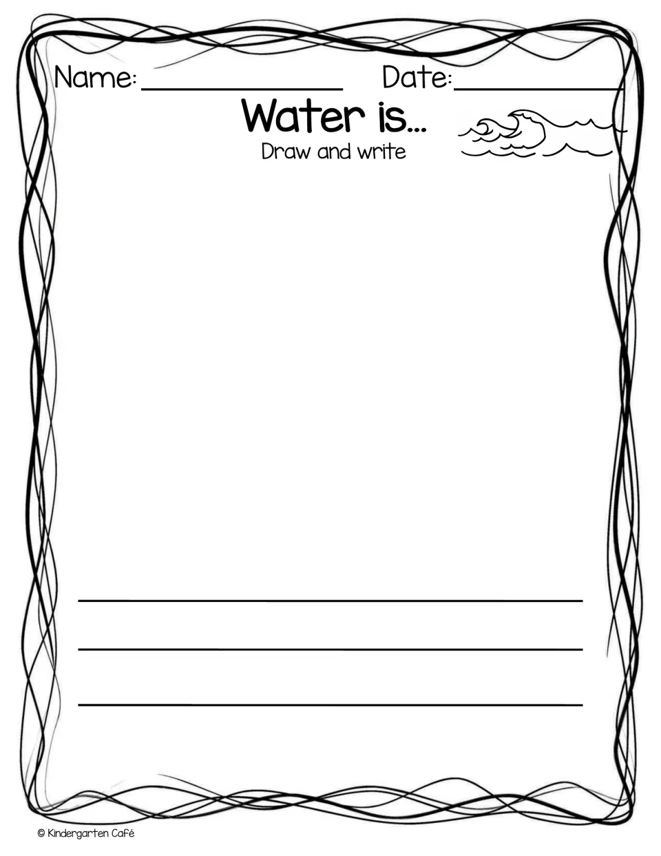 Water is... prompt: students draw a picture and write a sentence that completes the idea of what water is