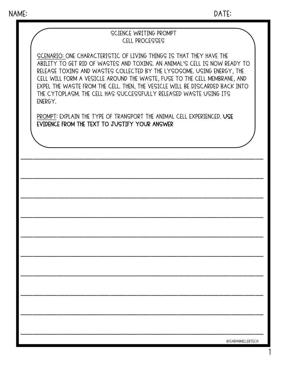 Cell processes writing prompt: identify how an animal cell uses energy and a vesicle to expel waste.