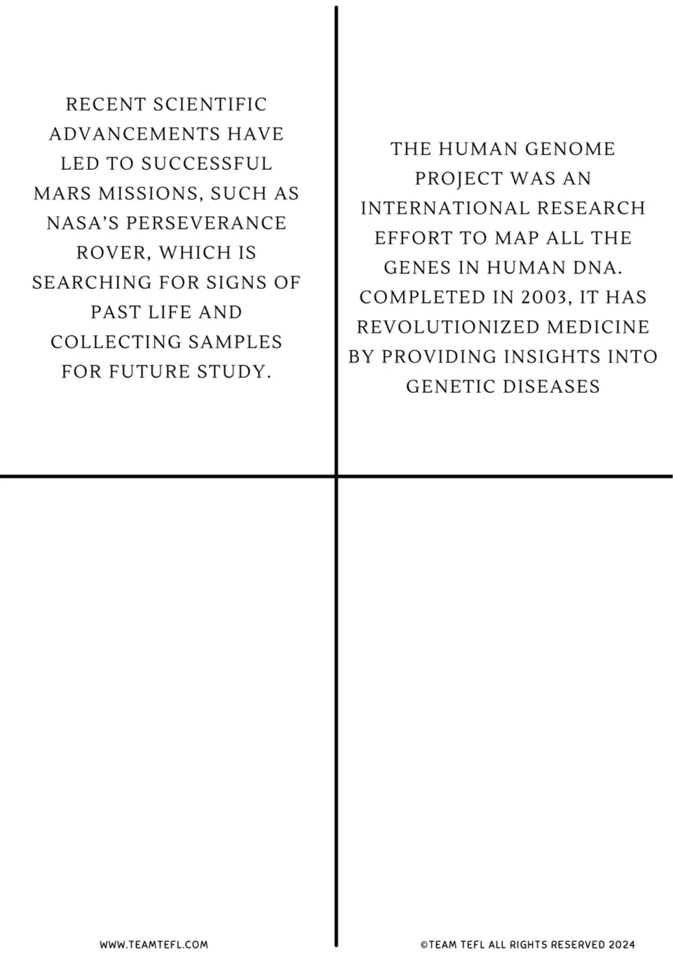 Science flashcards 9–10: NASA's Perseverance rover explores Mars, and the Human Genome Project maps genes