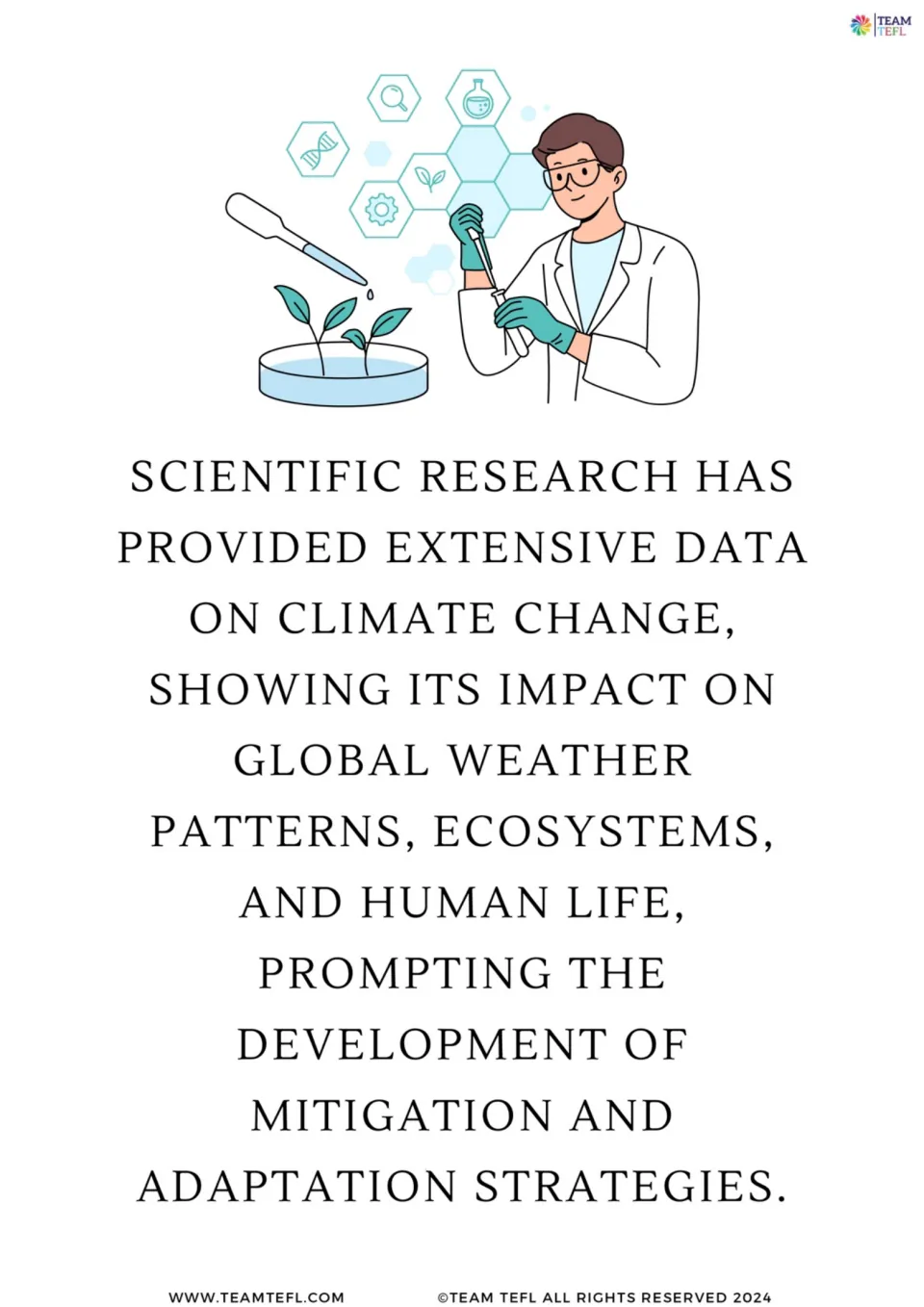 Illustrated science flashcard 5: climate research informs strategies for mitigation and adaptation
