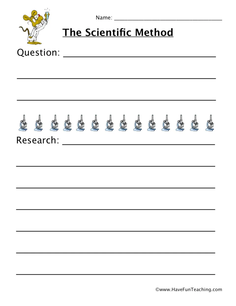 Question and research steps: students write the question they want to test, then record what they find out about it