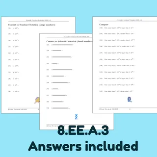 Scientific Notation Worksheet for 8.EE.A.3 – cover