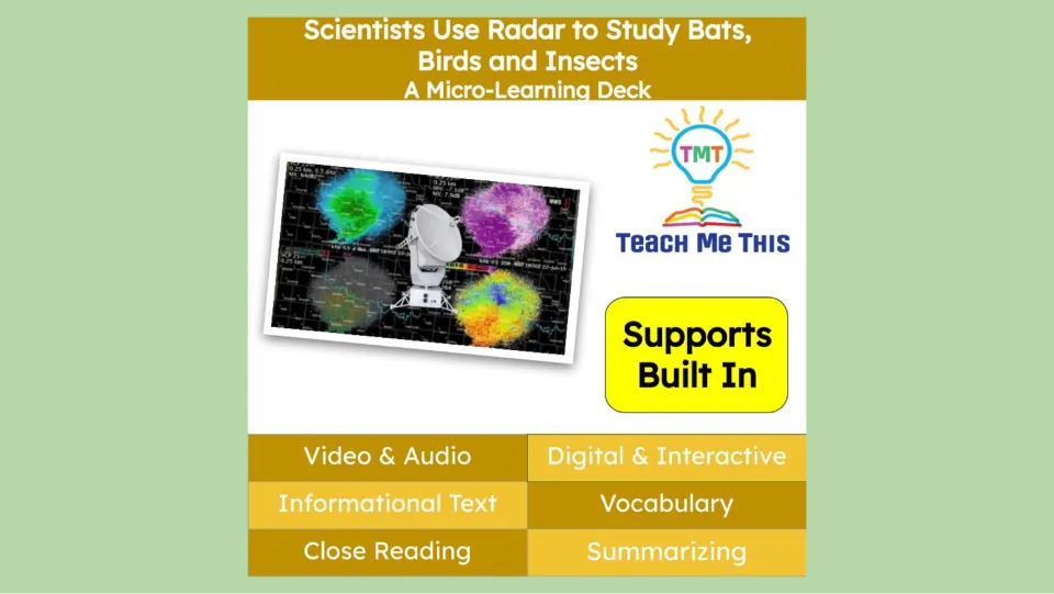 Micro-learning deck cover introducing radar studies of bats, birds, and insects with built-in supports