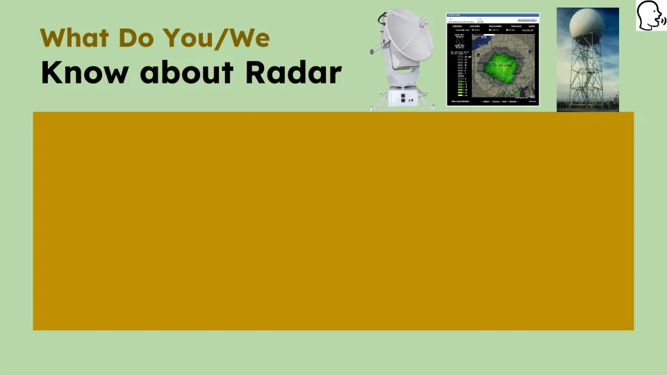 Prior-knowledge prompt asks what students know about radar, illustrated by radar equipment and a radar scan