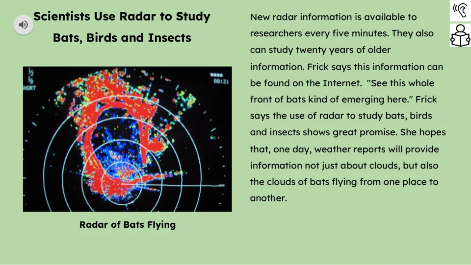 Reading passage part 3 describes radar updates every five minutes and access to twenty years of older data