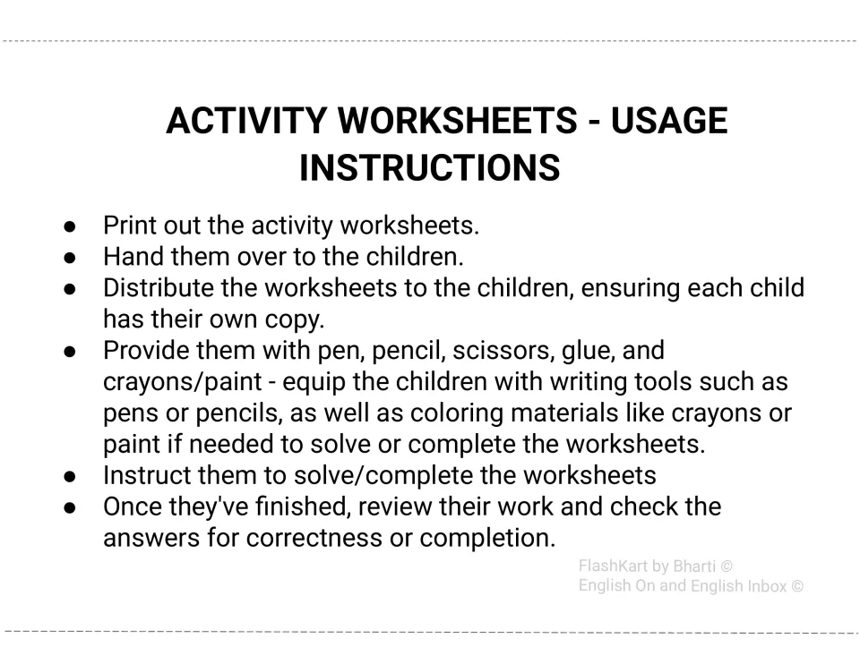 Usage instructions: print the activity sheets, give each child a copy, supply scissors, glue and crayons, then review work