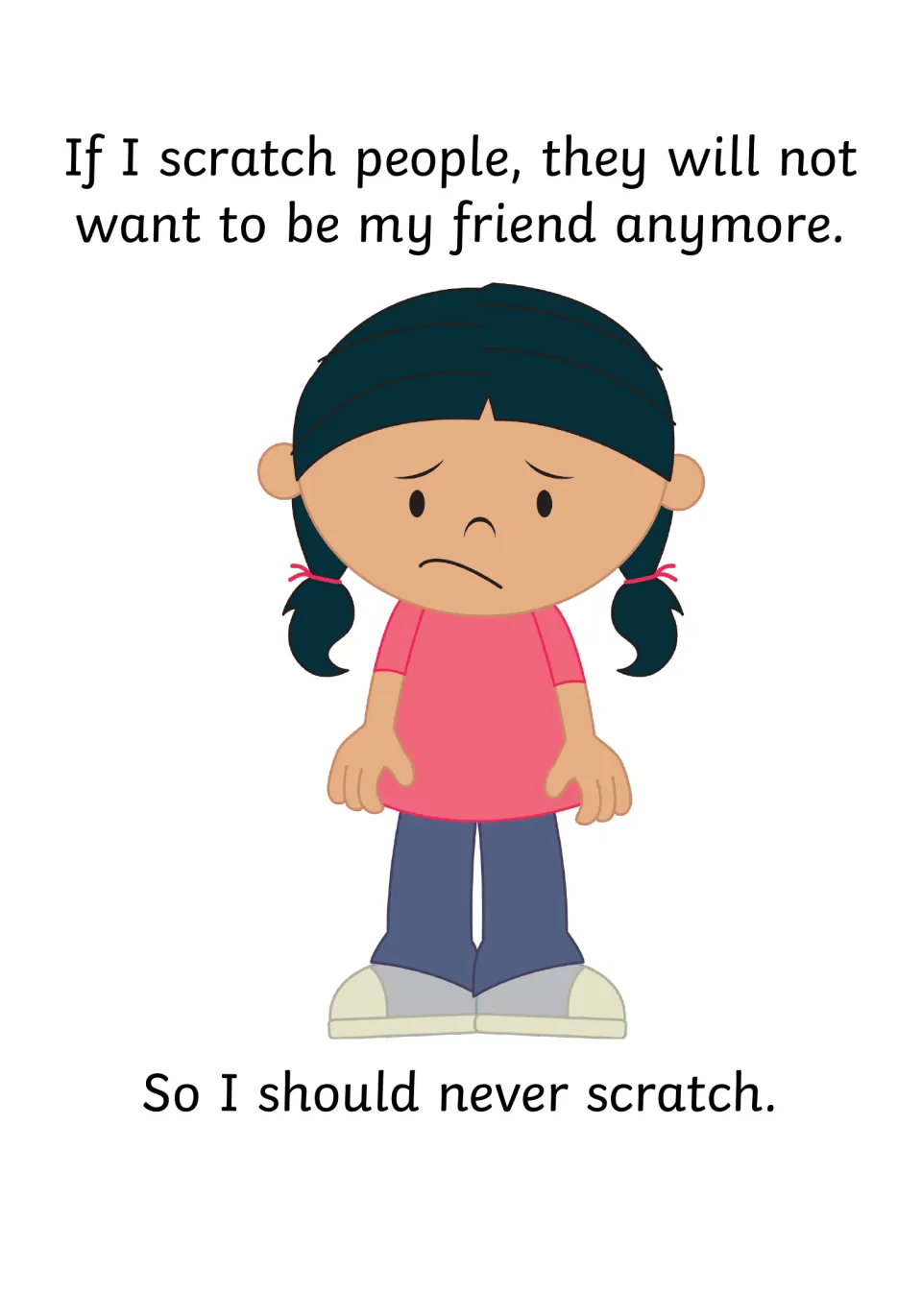 Friendship page: people who get scratched will not want to be my friend, shown by a girl with a worried face