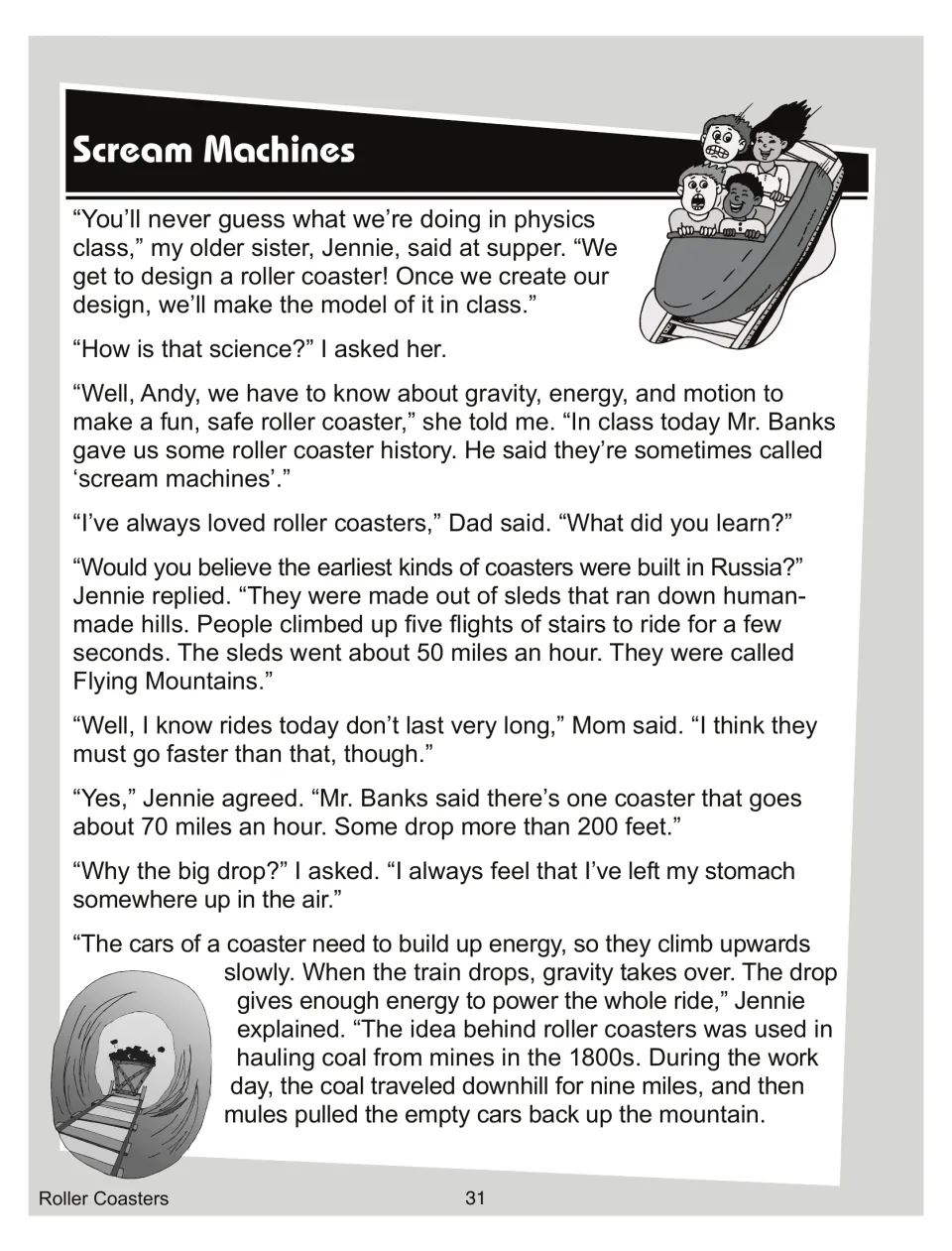 Story part 1: Jennie explains gravity, energy and Russia's first sled coasters, the Flying Mountains