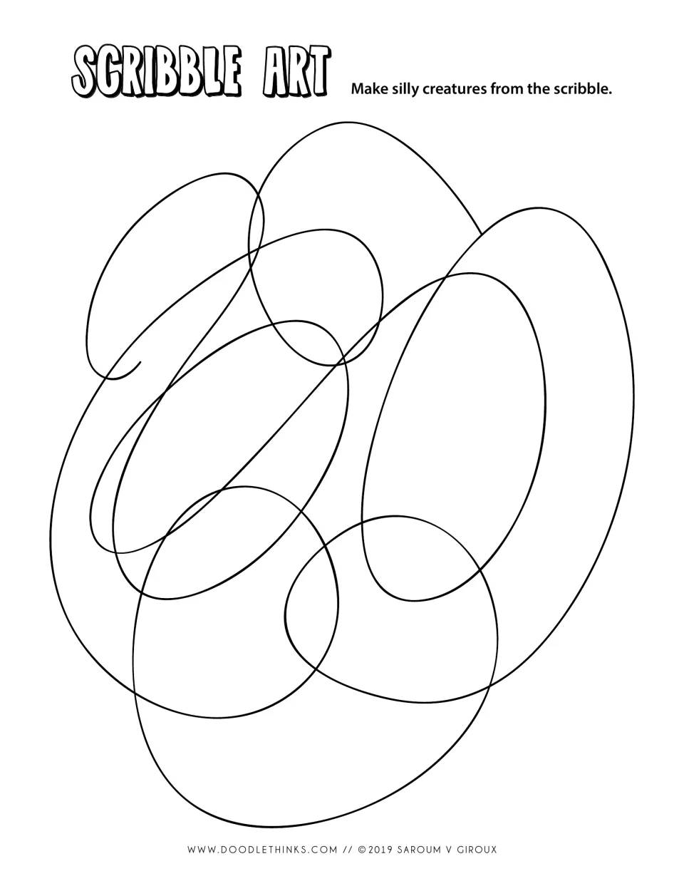 Cluster of big rounded loops: students use the round shapes as bodies and heads for their own silly creatures