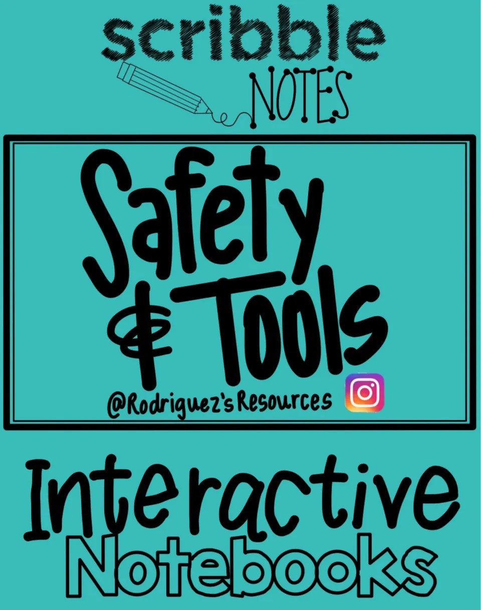 First cover for the science interactive notebook, labeled 'Scribble Notes,' 'Safety & Tools,' and 'Interactive Notebooks'