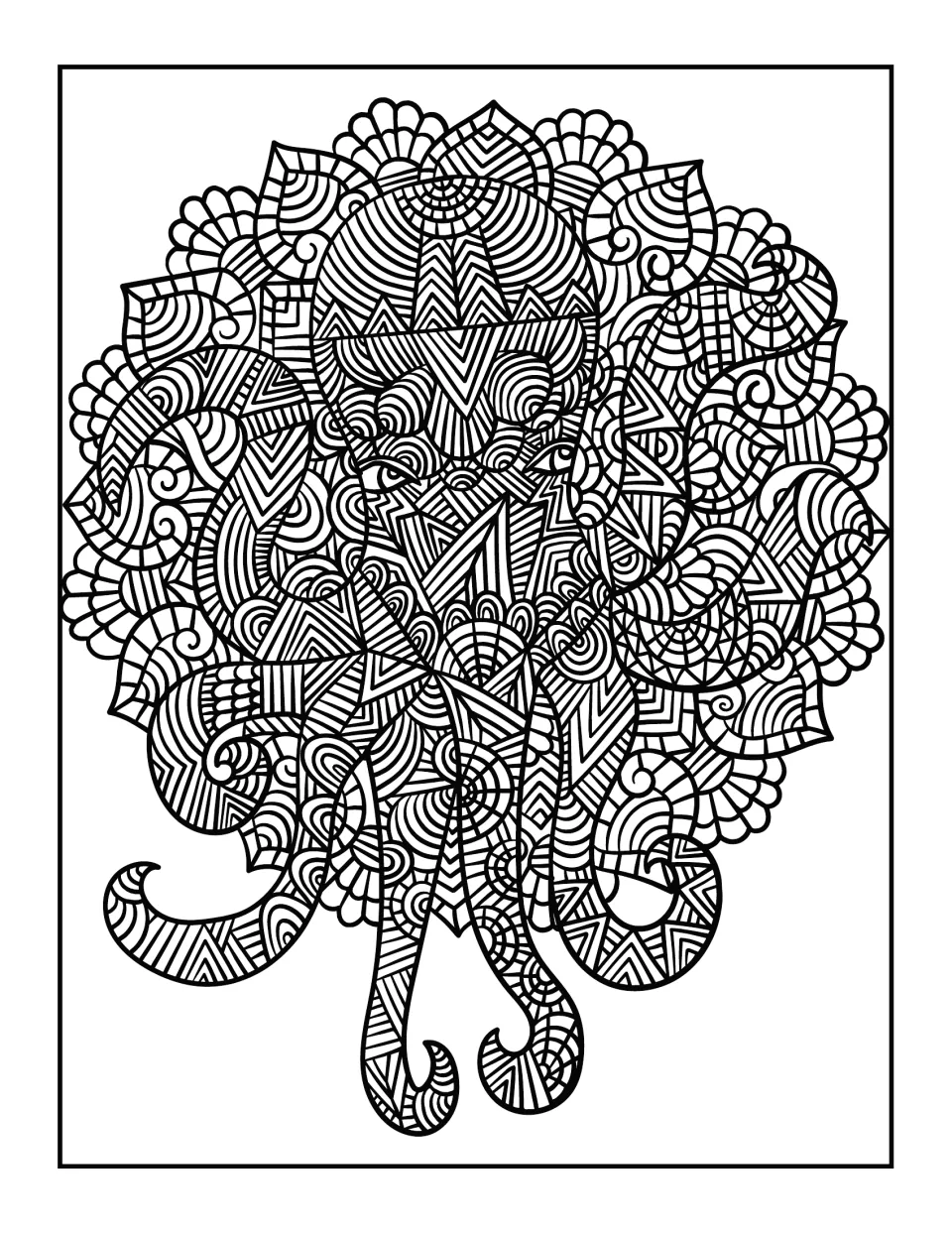 Octopus mandala: students color an octopus whose tentacles blend into a dense circle of scalloped petals and swirls