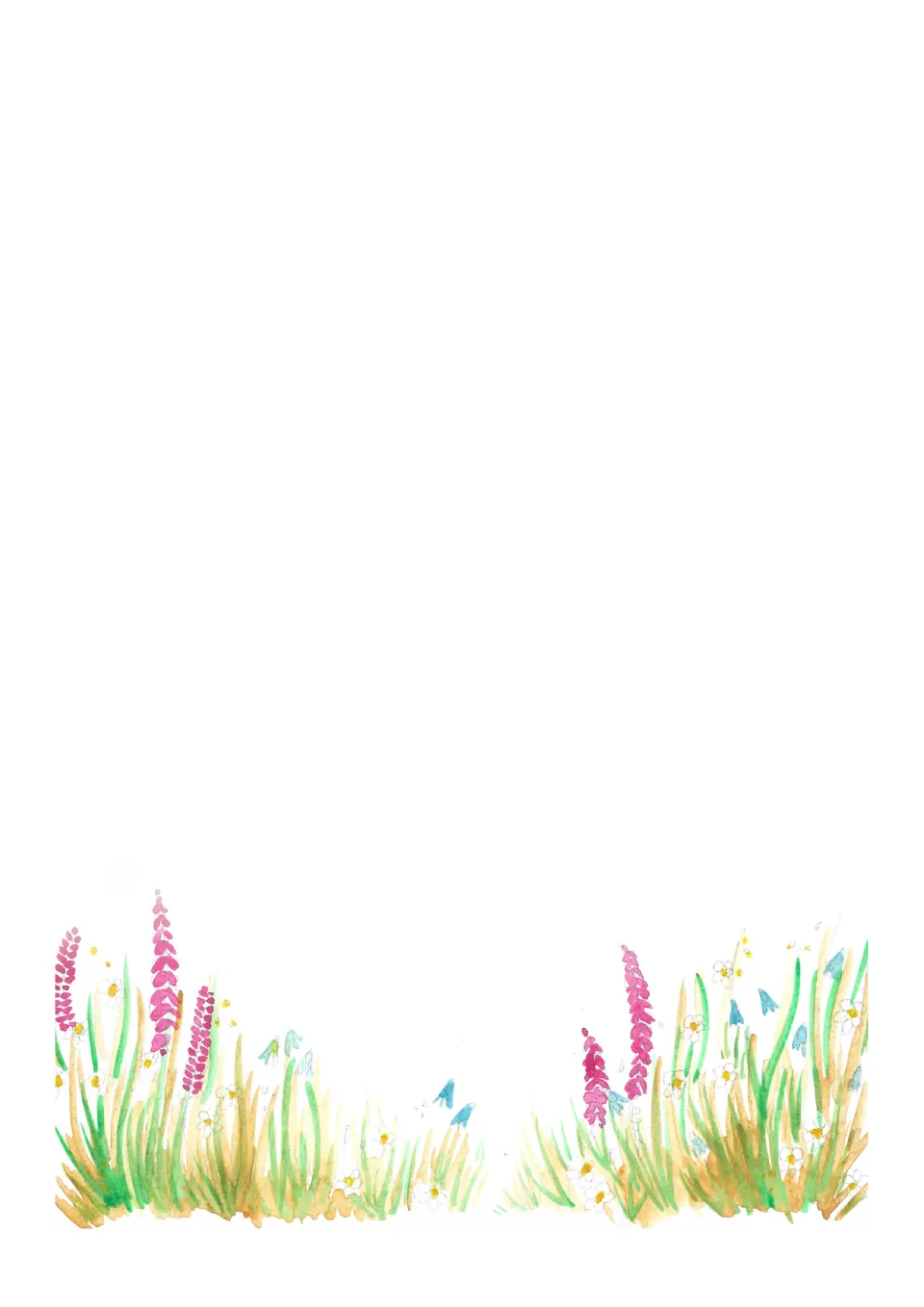 Seasonal journaling page for observations or narratives, featuring meadow grasses and colorful wildflowers