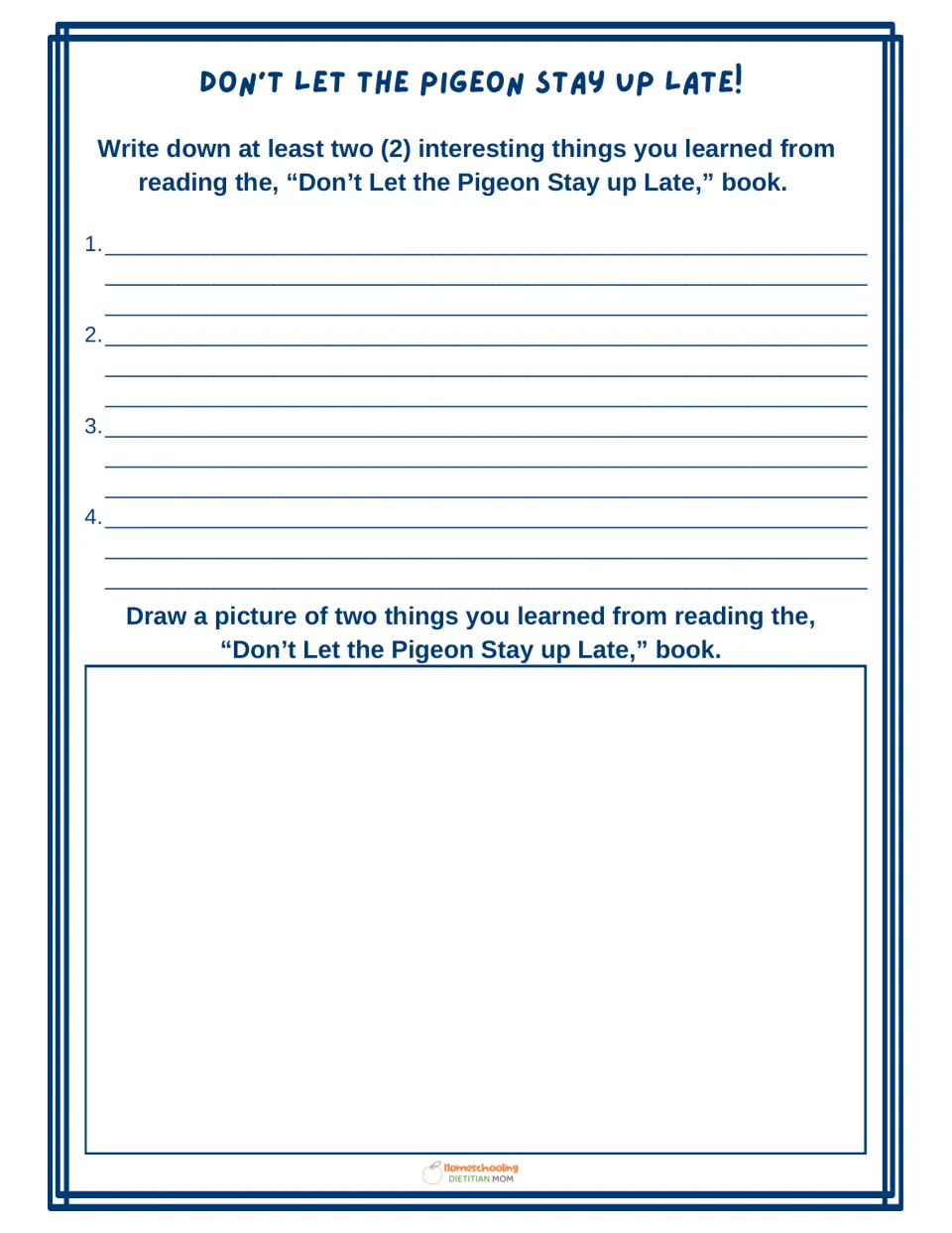 Reading response: students write at least two interesting things they learned from the book, then draw two of them