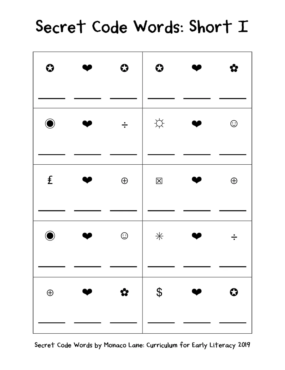 Short I code page: students crack 10 symbol words such as pig, zip and fin, writing the letters on the lines