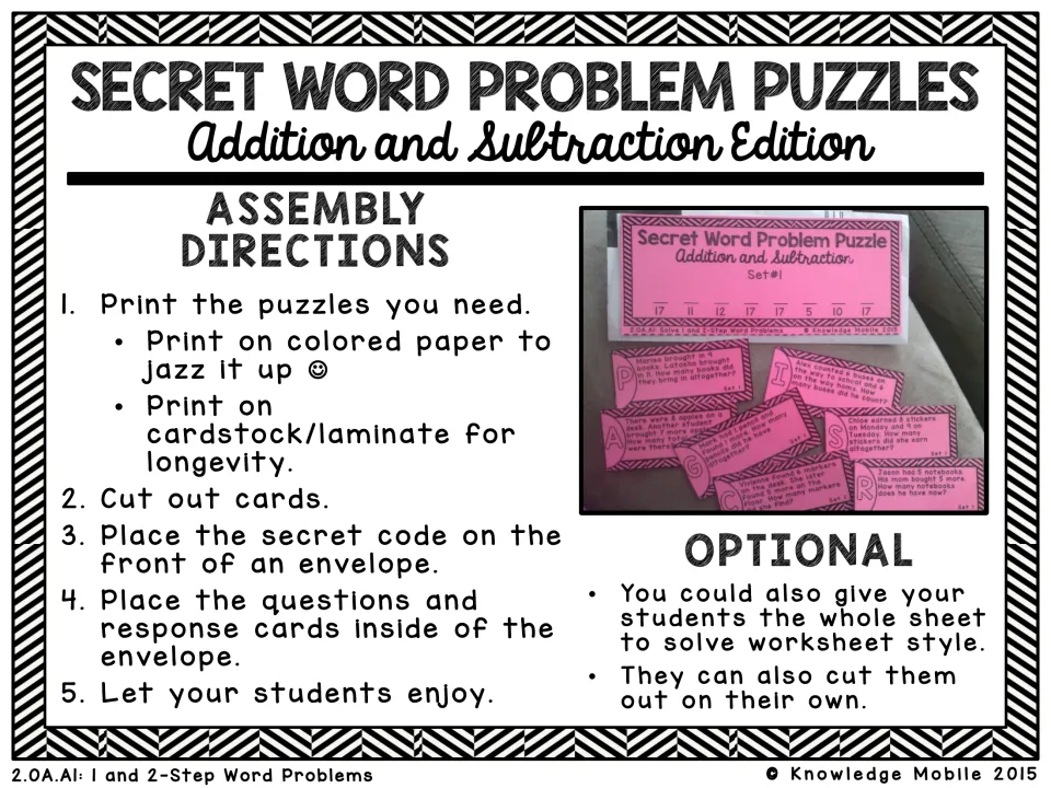 Assembly directions: print, cut out cards, put the secret code on an envelope and the cards inside, with a photo example