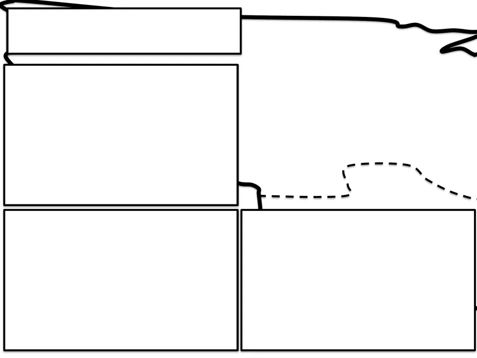 Blank poster template without headings: students add their own title and region names over a U.S. outline map