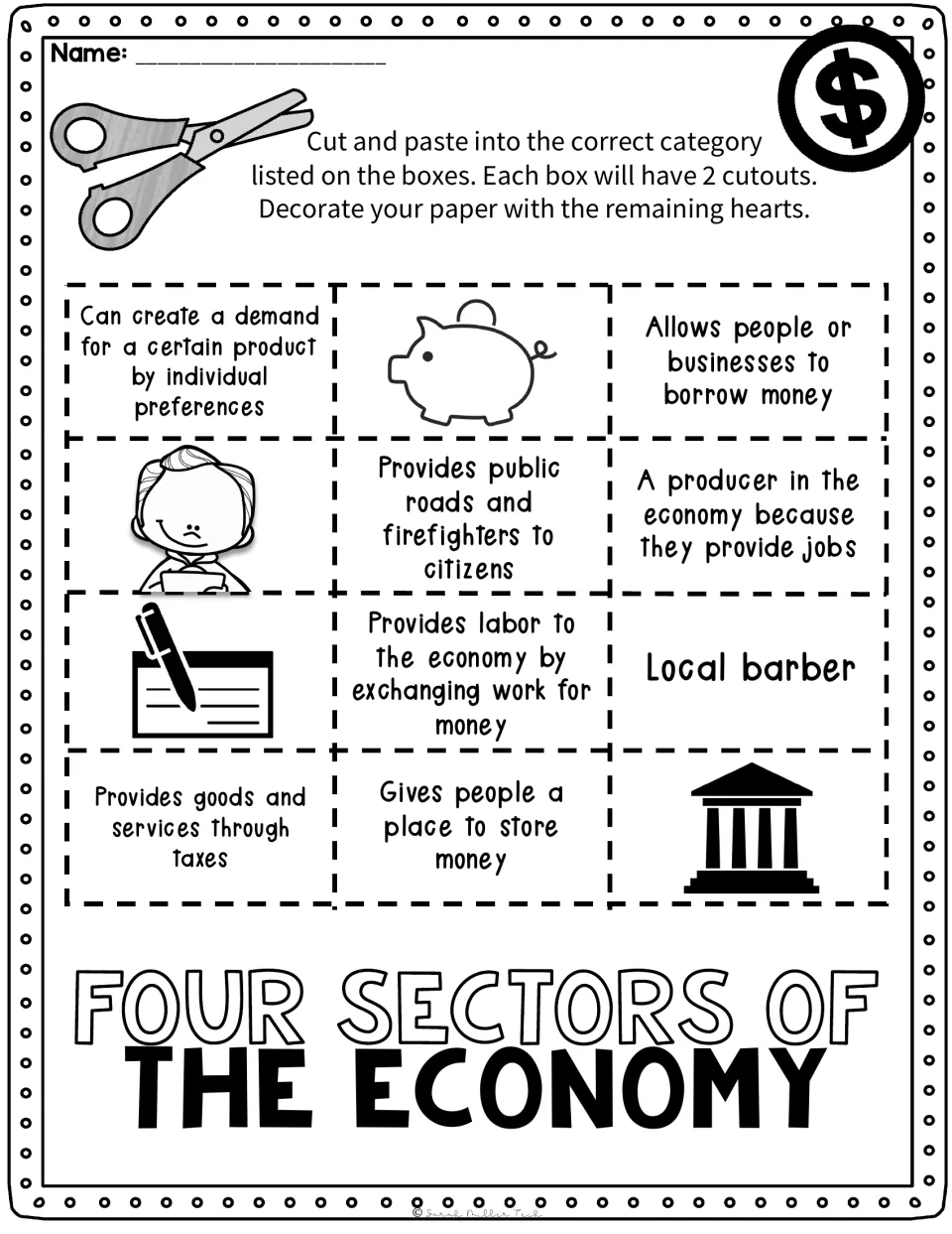 Eight sector-sorting statements to cut out, covering demand, labor, loans, savings, taxes, and businesses