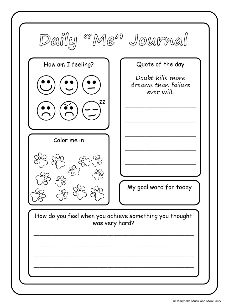 Overcoming doubt: students respond to a quote about doubt and failure, then describe achieving something that felt hard