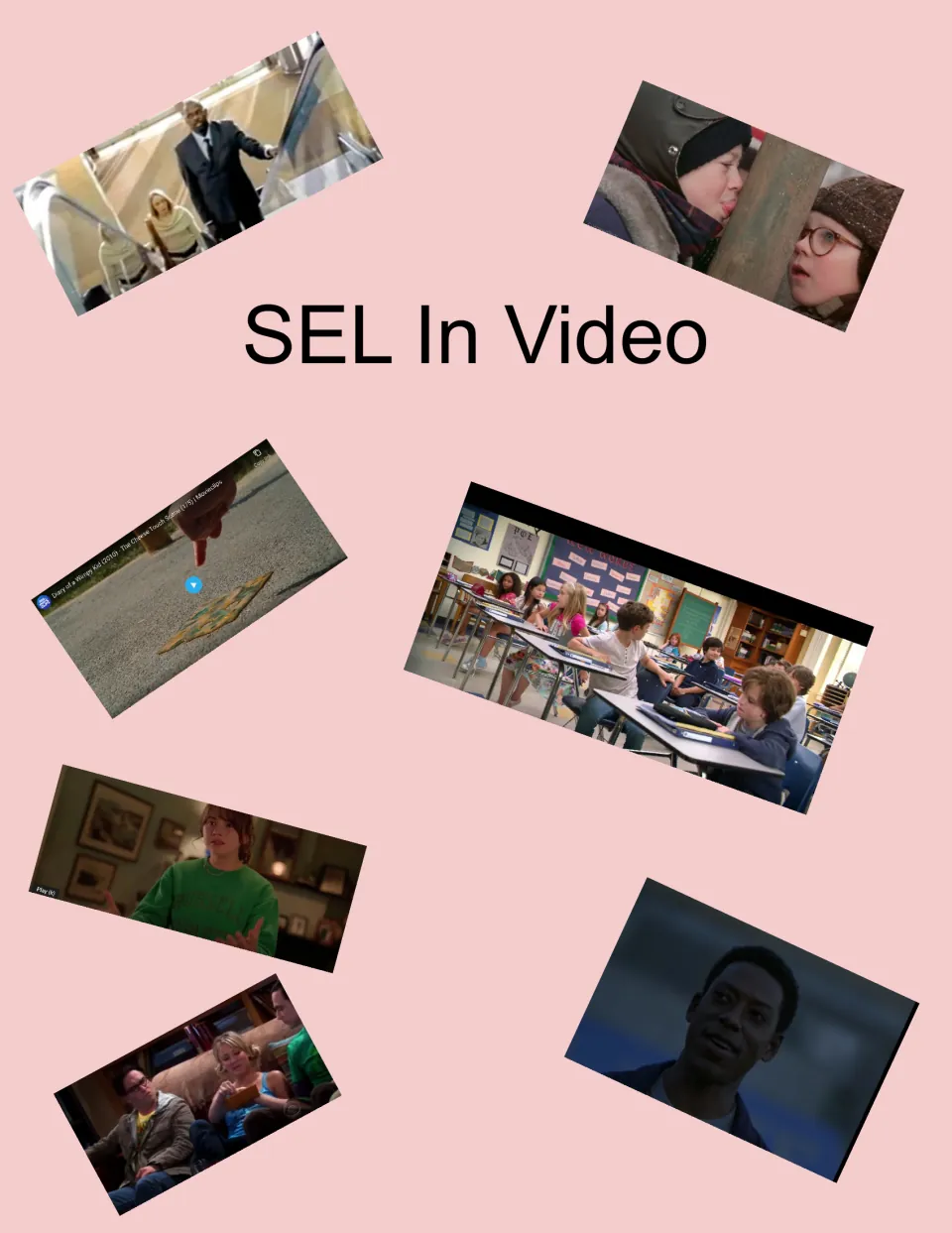 Cover of SEL In Video, a collection of video-linked reflection sheets, showing scenes from films and TV