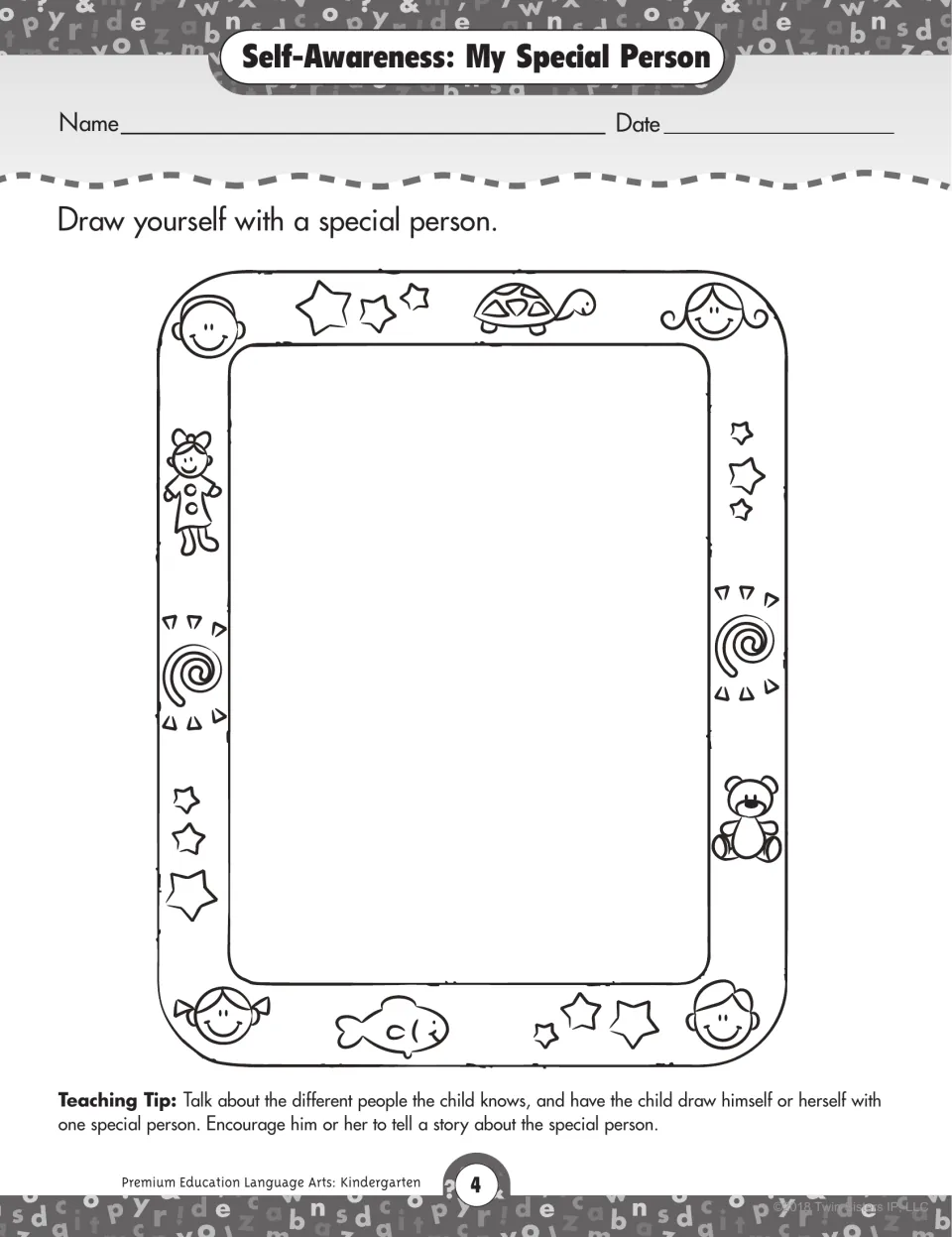 Self-Awareness: My Special Person. Children draw themselves with one special person and share a story about them