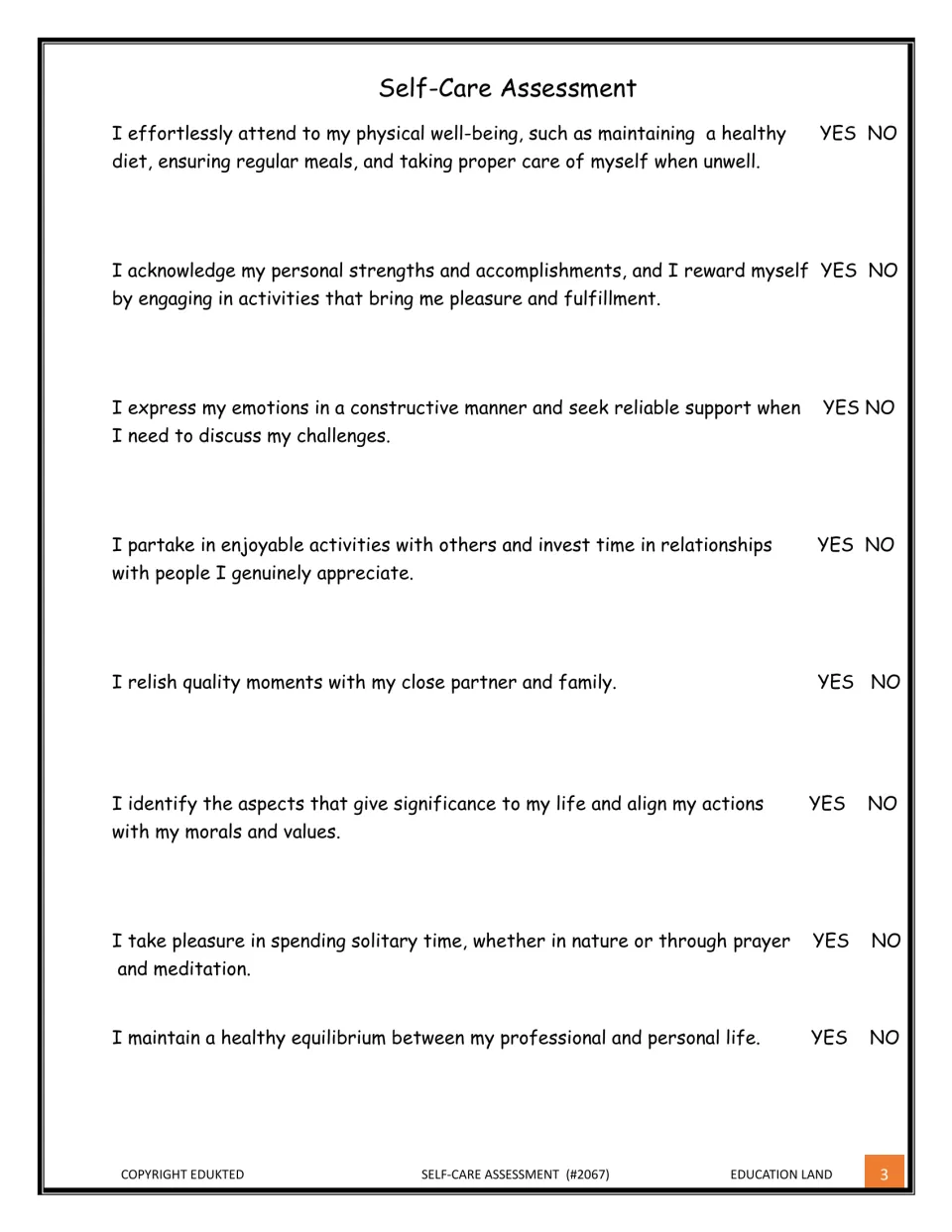 Self-care checklist: readers mark yes or no on 8 statements about diet, emotions, relationships and work-life balance