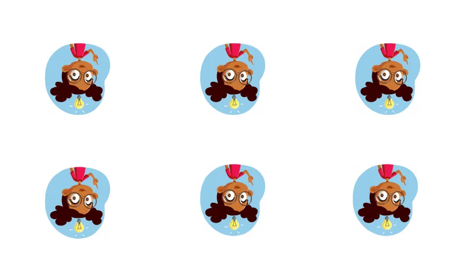 Backs for the first THINK card sheet: six upside-down thinking girl and lightbulb icons to print double-sided
