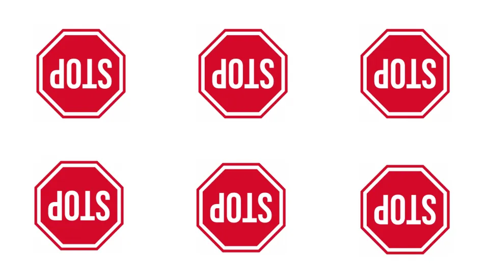 Backs for the spoken STOP cards: six upside-down red STOP sign icons to print on the reverse