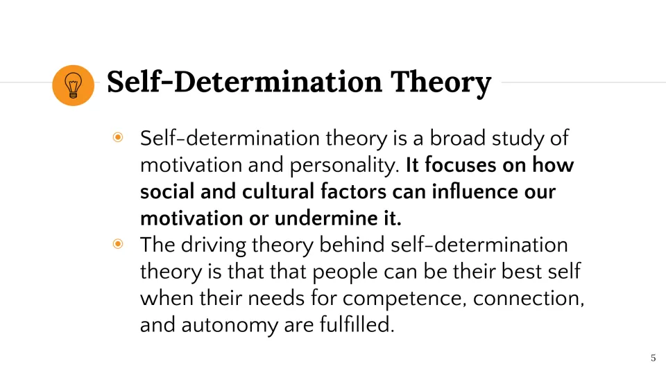 Definition slide explains social and cultural influences on motivation and names competence, connection, and autonomy.