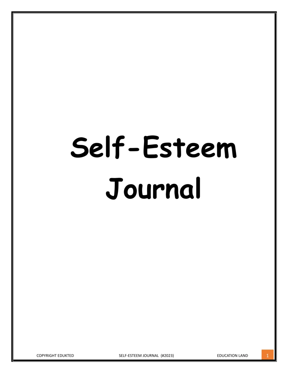 Self-Esteem Journal cover page showing only the title in large print, with publisher Education Land in the footer