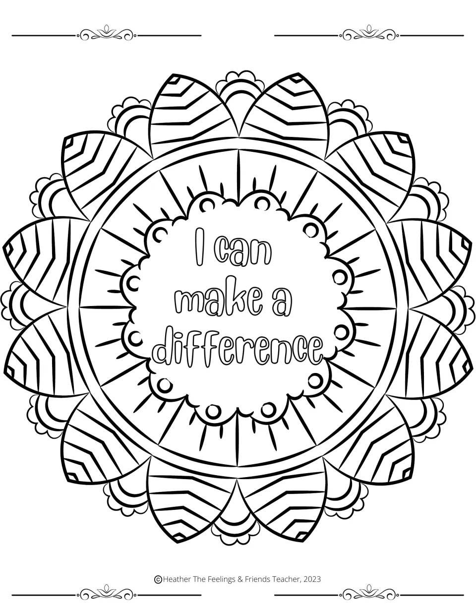 Making an impact affirmation: students color a striped-petal mandala framing the phrase "I can make a difference"