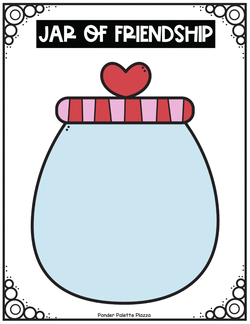 Jar of Friendship craft base: a light blue rounded jar with a striped pink and red lid topped by a red heart