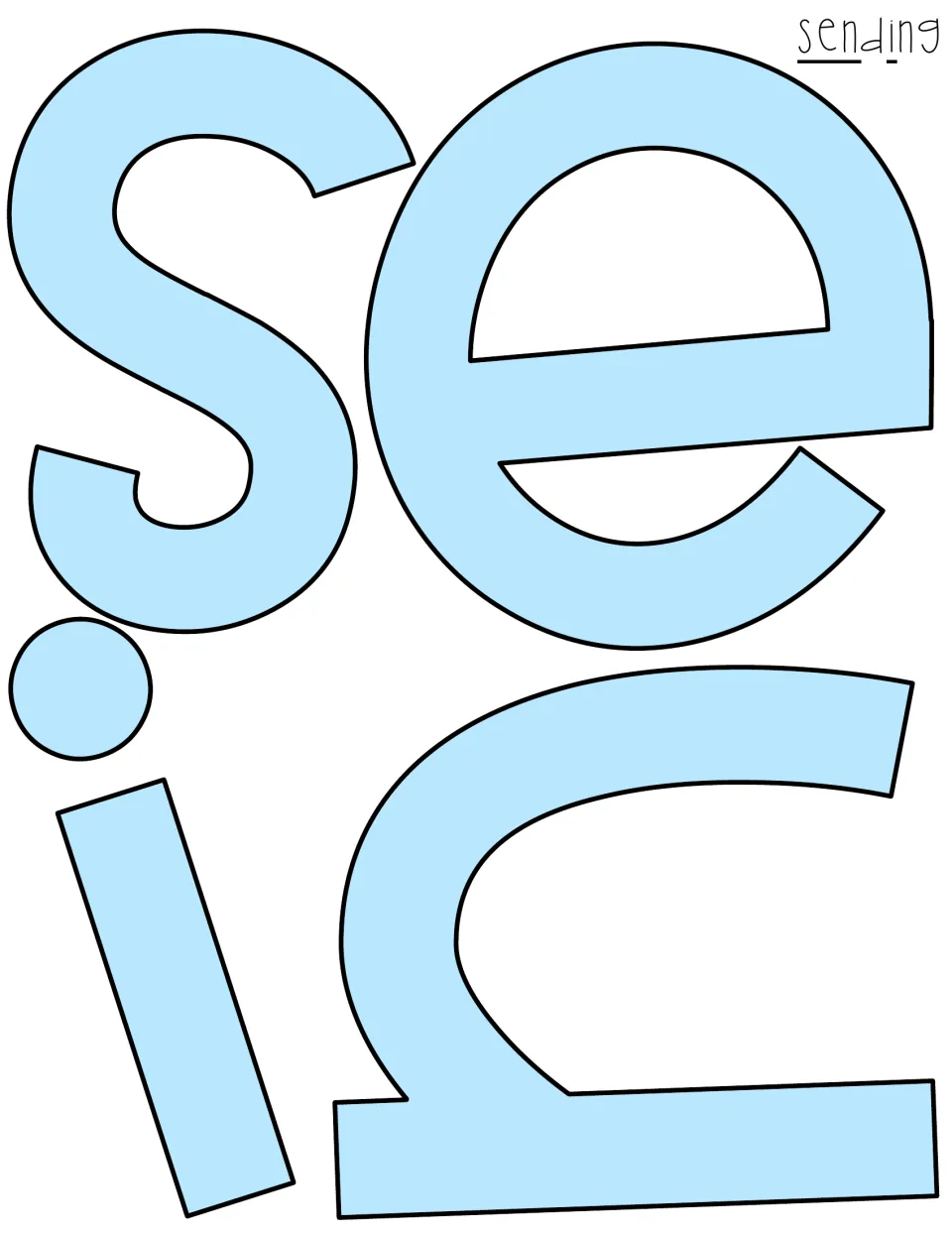 First light blue letter sheet for 'sending,' providing a colored version of the display's outline cutouts