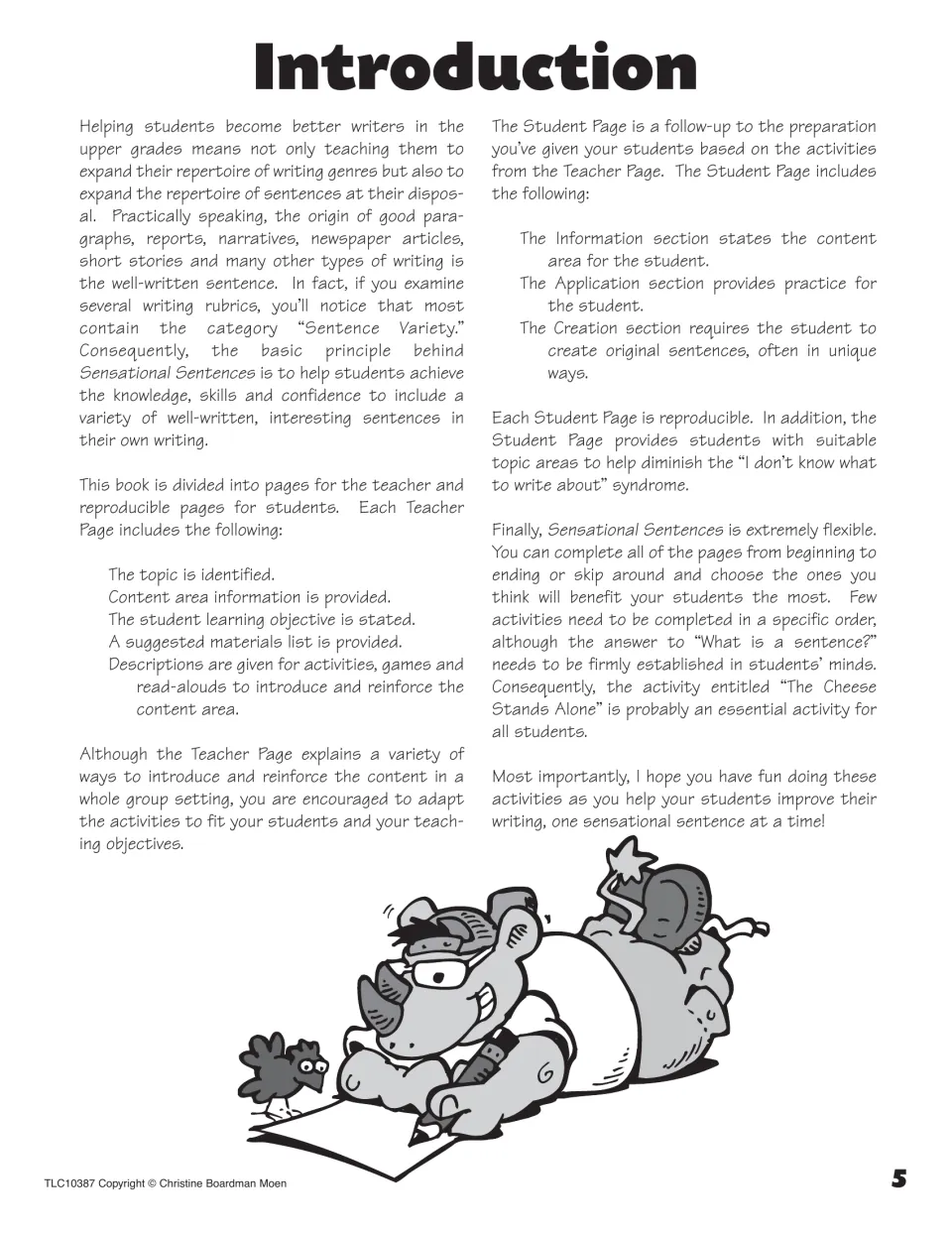 Introduction explaining Teacher Pages and reproducible Student Pages with Information, Application and Creation sections