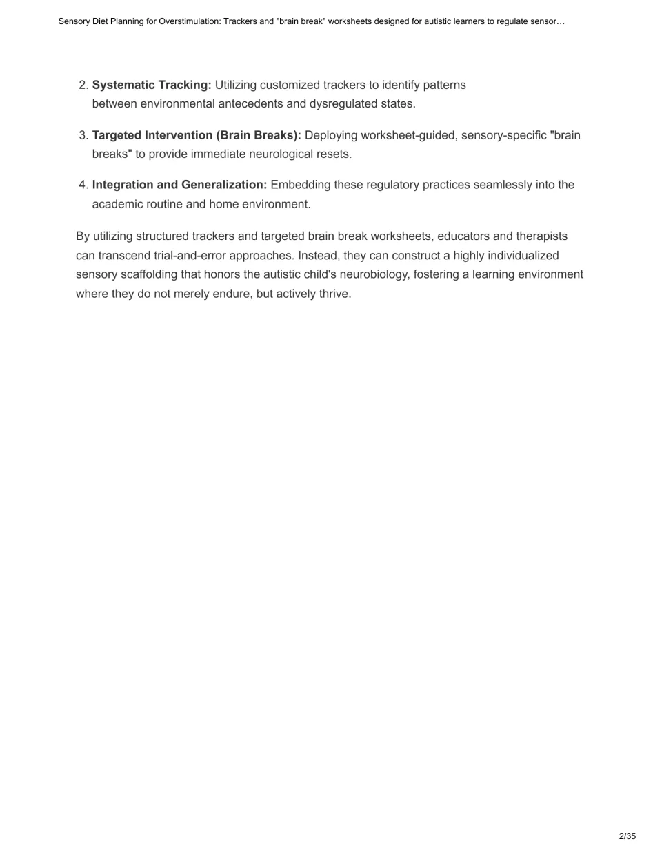 Methodology continuation explains systematic tracking, targeted brain breaks, and integration into routines.
