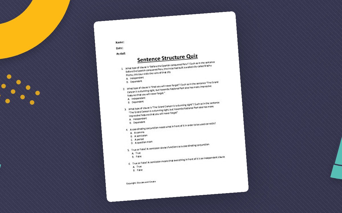 Sentence Structure Quiz preview