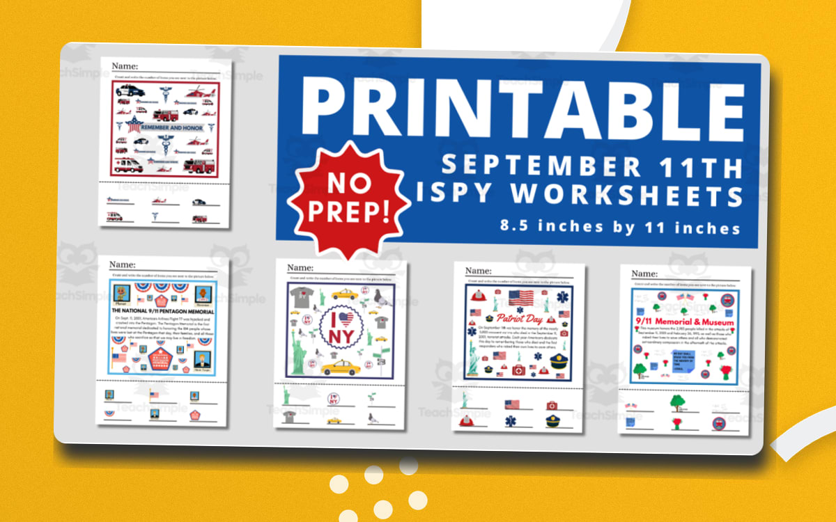 September 11 (Patriot Day) iSpy Printable Worksheets teaching resource preview