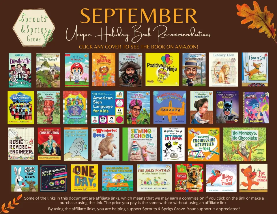September book recommendations include Library Lion, Rosie Revere, Engineer, and Punctuation Takes a Vacation.