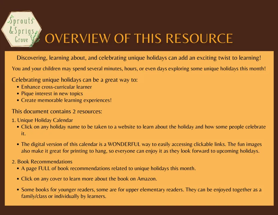 Resource overview explaining the clickable holiday calendar and related book recommendations for September.