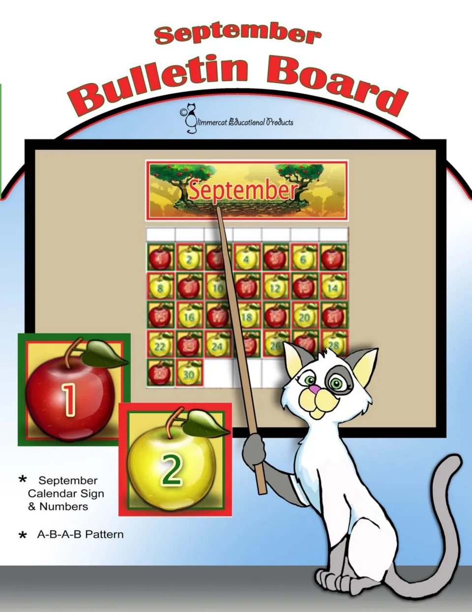 Cover of the September calendar display set, showing the month sign and apple numbers in an ABAB pattern