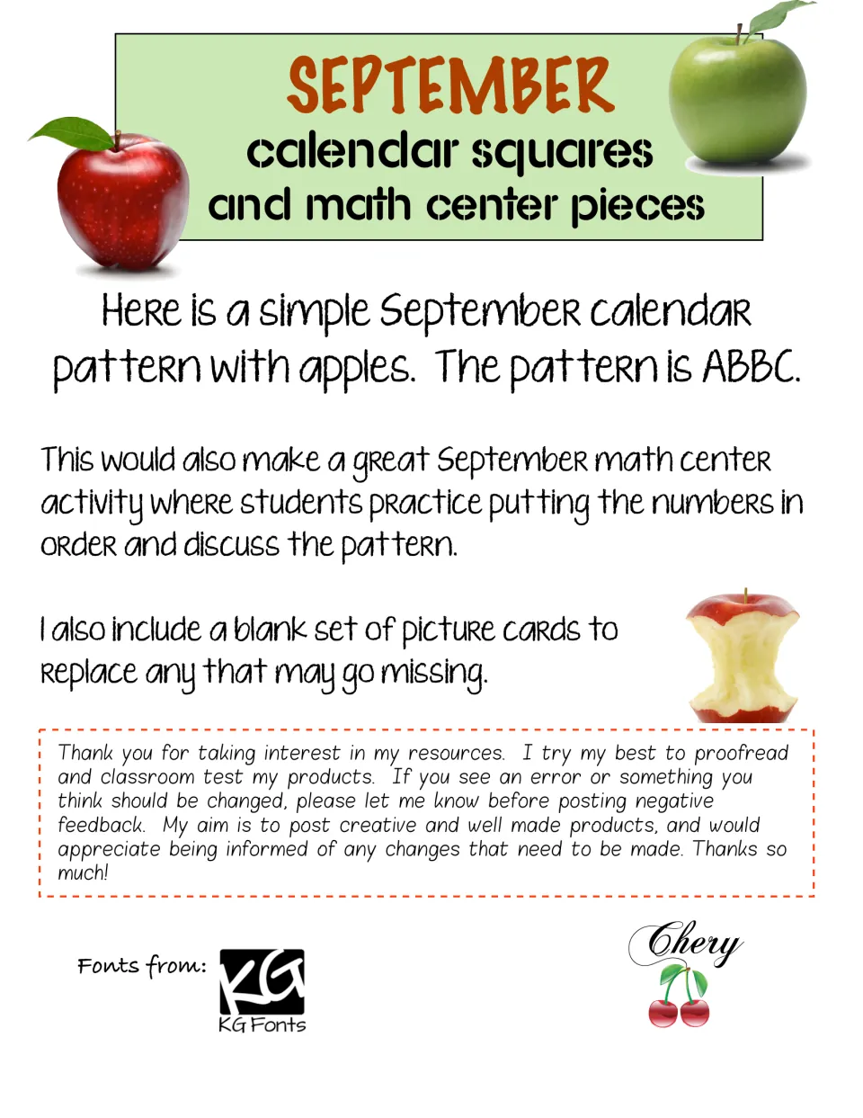 Introduction to September calendar cards: ABBC apple pattern, number ordering, and blank replacement cards