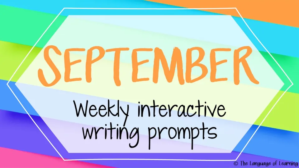 Cover of September Weekly Interactive Writing Prompts, an editable resource organized into four weekly sets