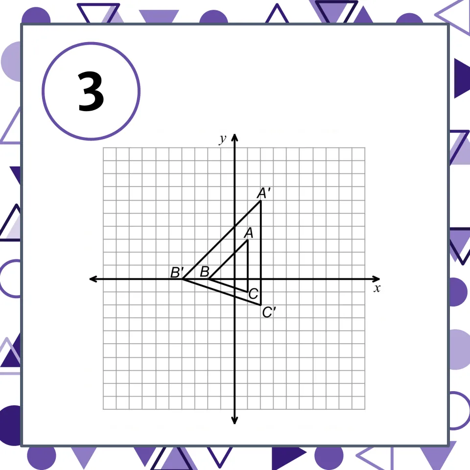 Transformation matching card 3: triangle A′B′C′ is an enlargement of triangle ABC centered at the origin.