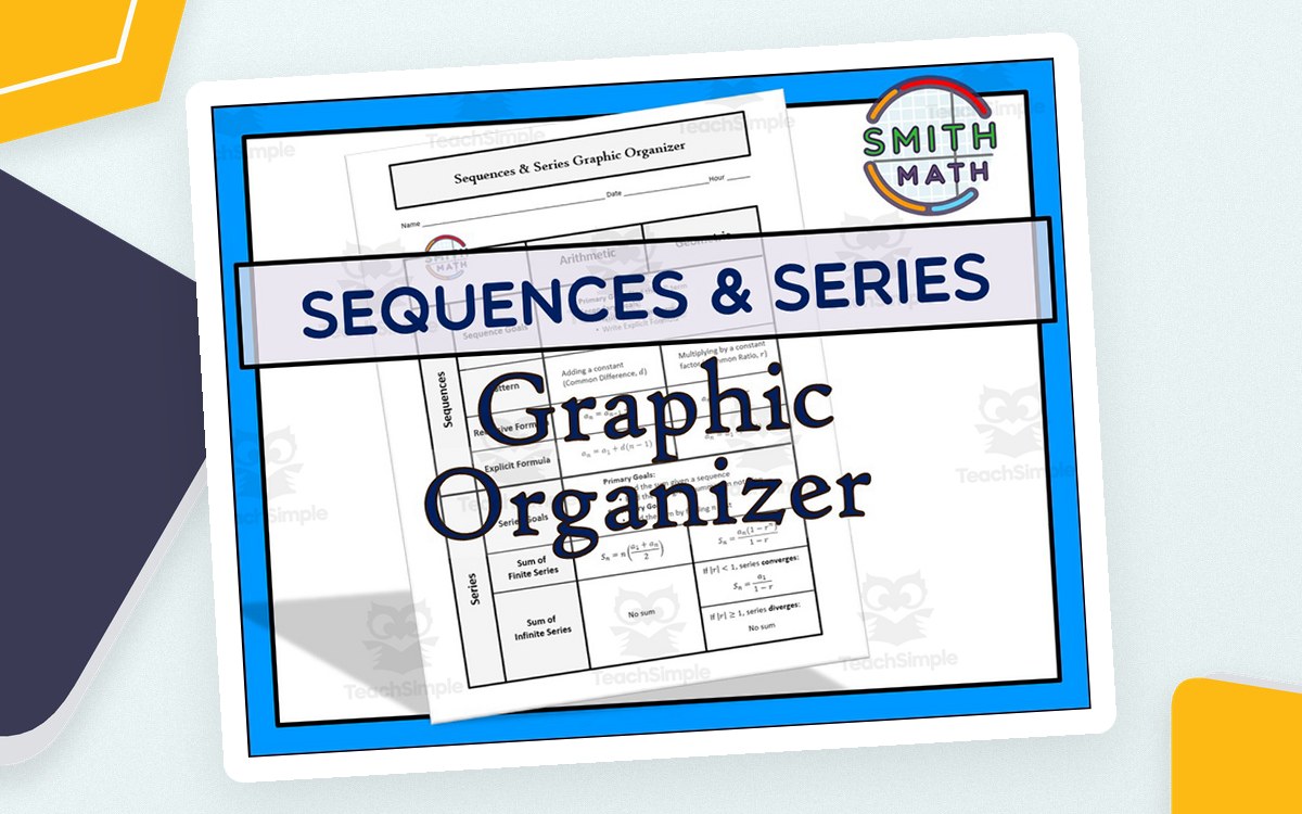 Sequences & Series Graphic Organizer cover with formula tables.