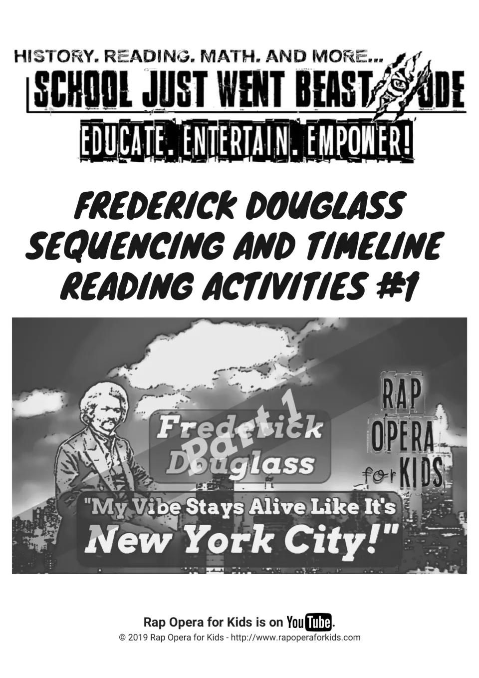 Cover of Frederick Douglass sequencing and timeline reading activities #1, featuring the Part 1 song