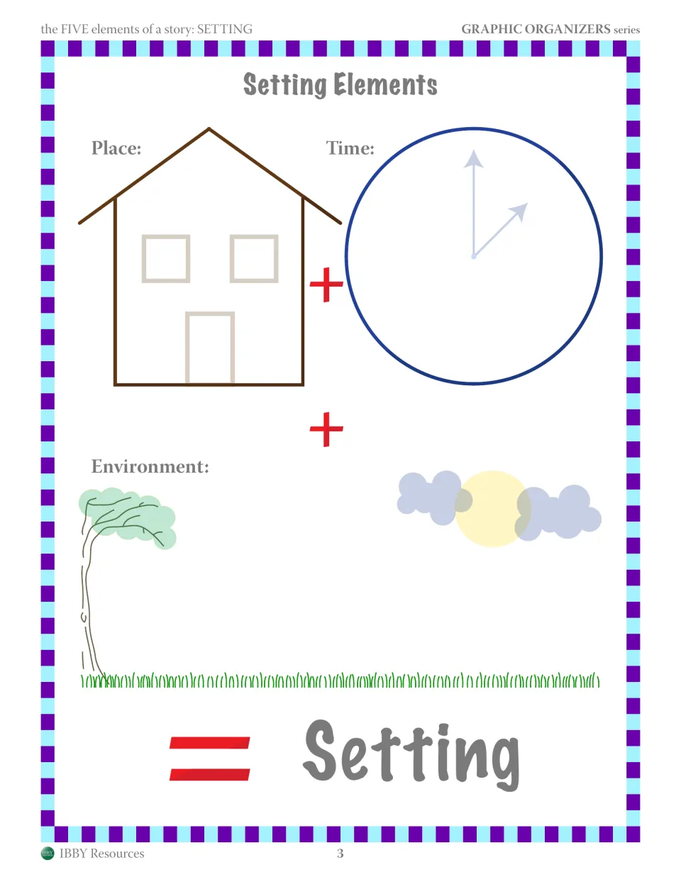 Setting Elements: students describe the story's place in a house, time in a clock and environment in a landscape