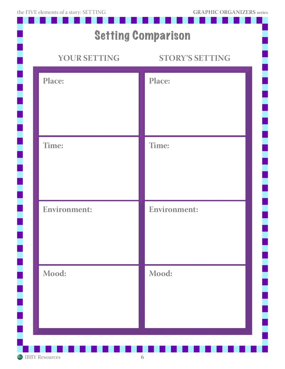 Setting Comparison: students describe place, time, environment and mood for their own setting beside the story's setting